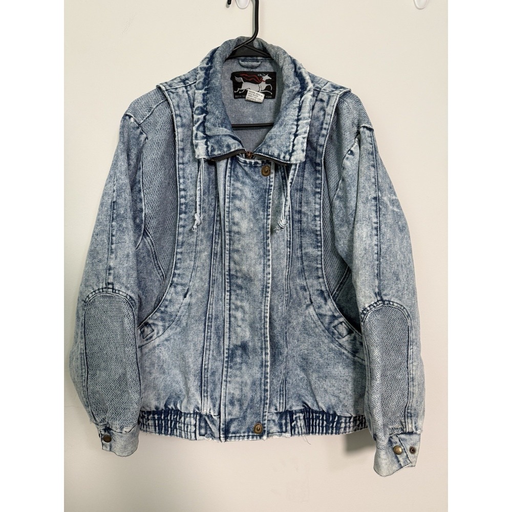 Vintage Ruth Douglas New York Denim Jean Jacket Size L 80s Moto Biker Music